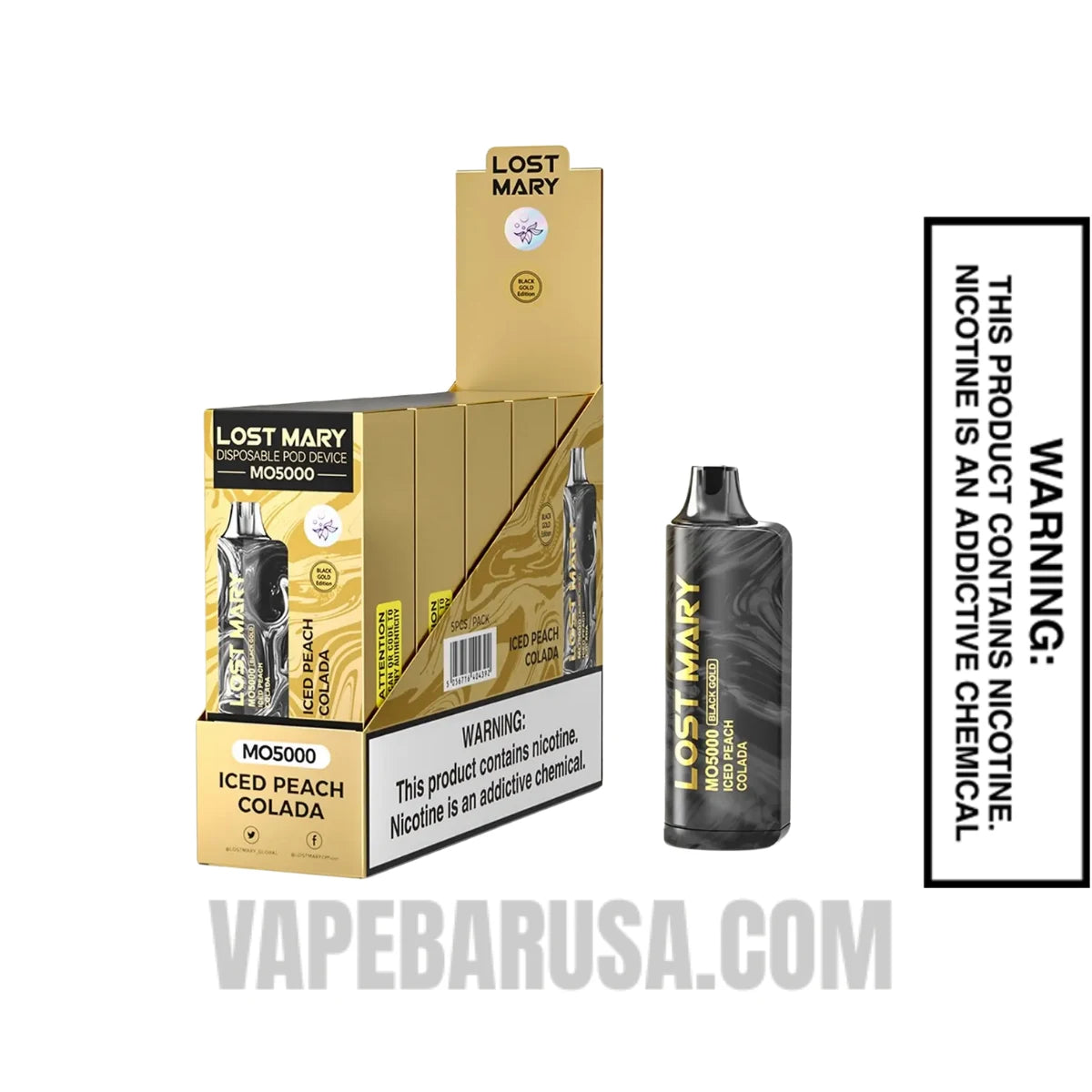 Iced Peach Colada Lost Mary MO5000 Black Gold Edition Vape With bundle Box