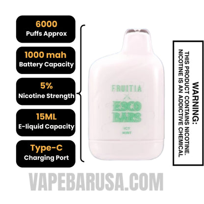 Icy Mint Esco Bars 6000 Puffs Disposable Vape Specifications
