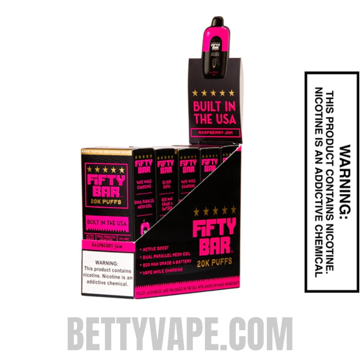 Raspberry Jam Fifty Bar 20k Disposable Vape With Bundle Pack