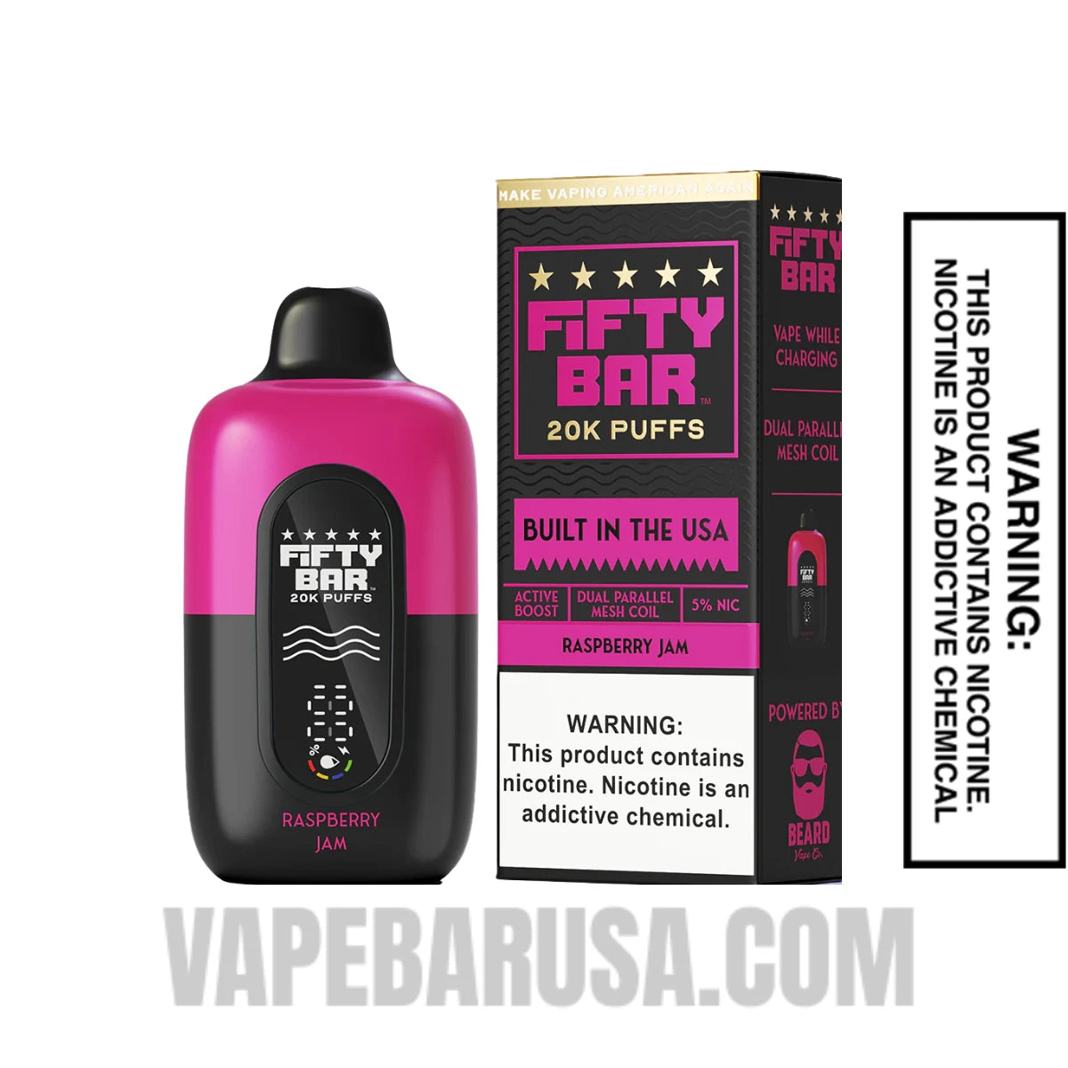 Raspberry Jam Fifty Bar 20k Disposable Vape With Package Box