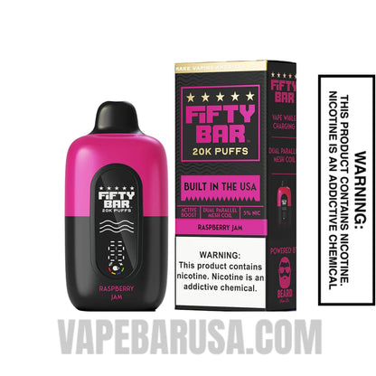Raspberry Jam Fifty Bar 20k Disposable Vape With Package Box