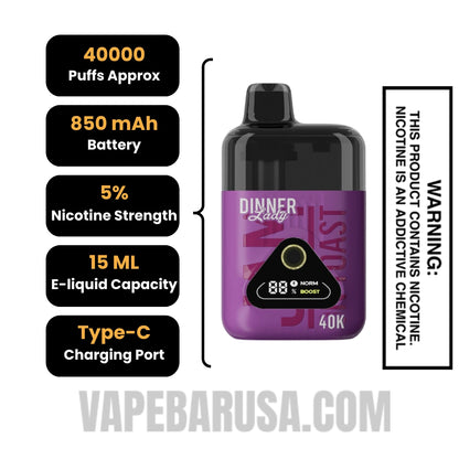 Jam On Toast Dinner Lady 40K Disposable Vape Specification