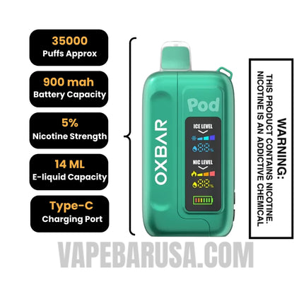 Jewel Mighty Mint OXBAR Ice-Nic Control Disposable Vape Specifications