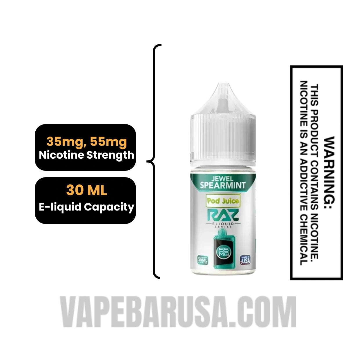 Jewel Spearmint Pod Juice X RAZ Salt Nic juice 30 ML Specifications