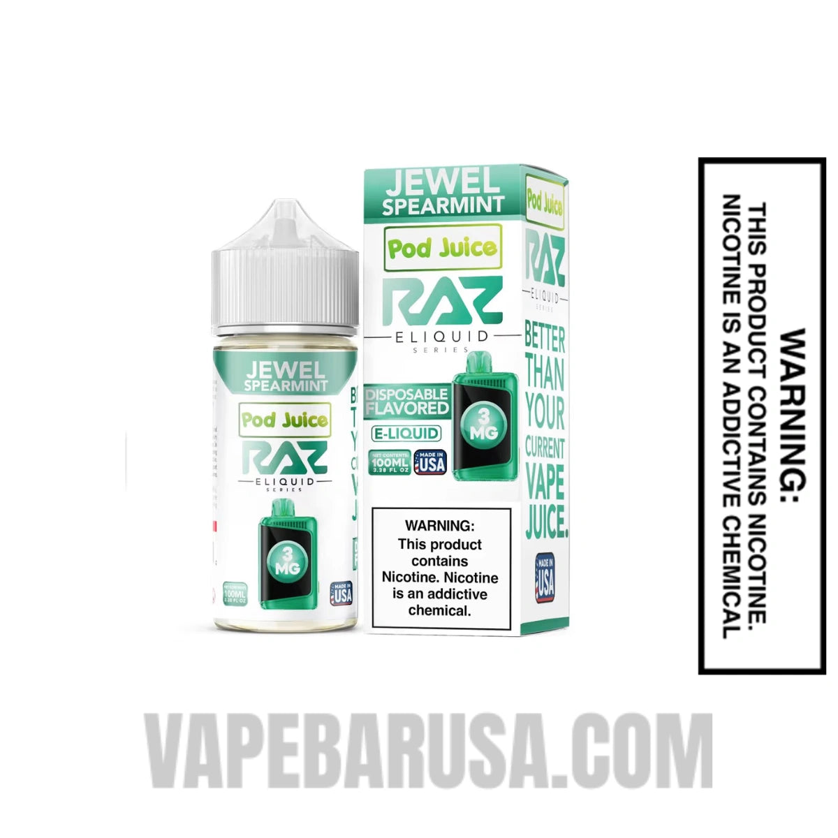 Jewel Spearmint Pod Juice X RAZ Vape Juice 100 ML with package box