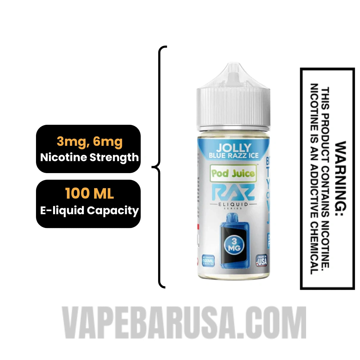 Jolly Blue Razz Ice Pod Juice X RAZ Vape Juice 100 ML Specifications