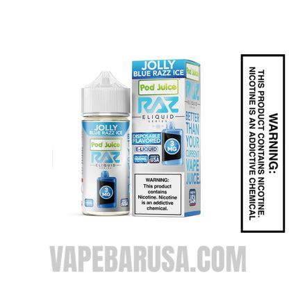 Jolly Blue Razz Ice Pod Juice X RAZ Vape Juice 100 ML wIth package box