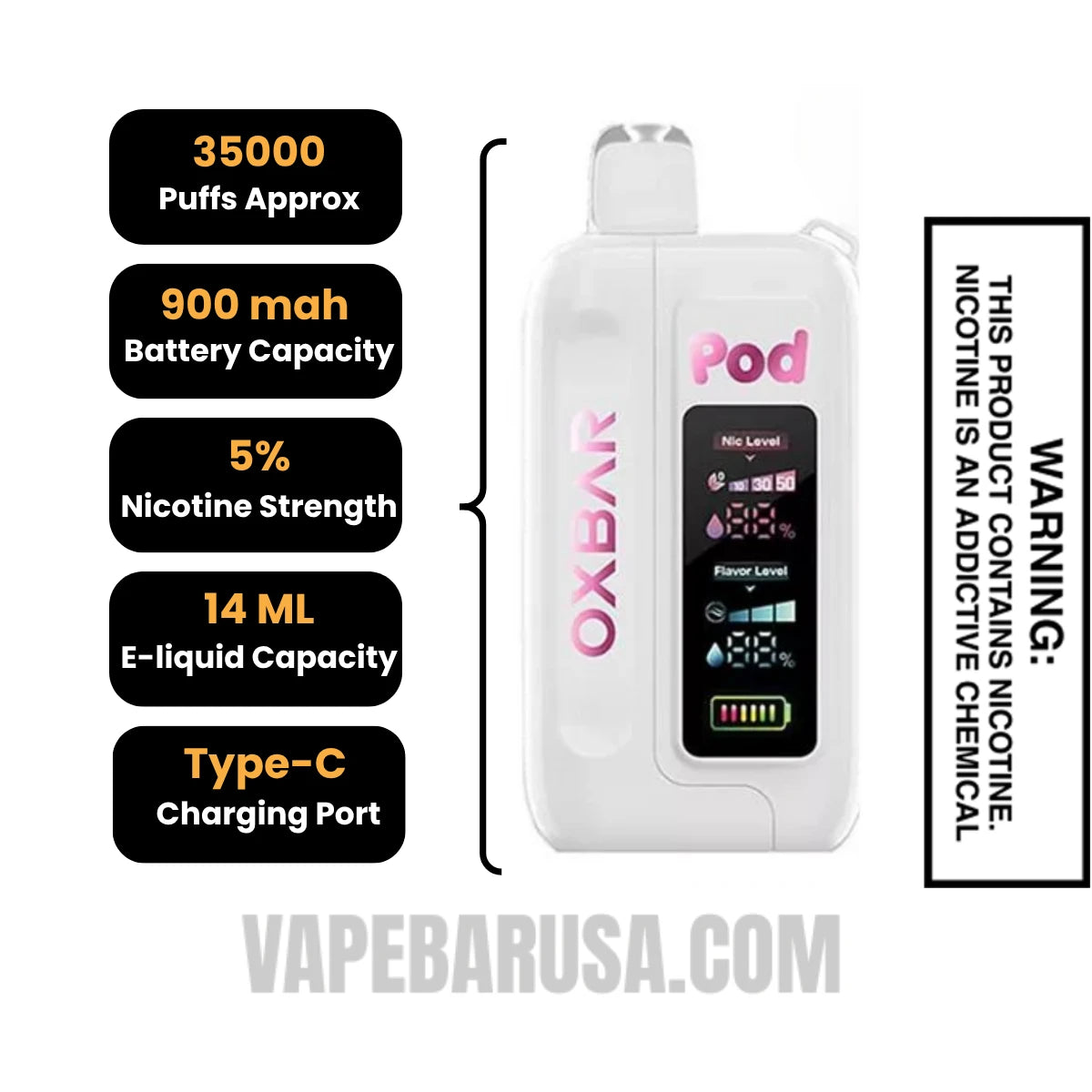 Jolly Pink Strawberry OXBAR Ice-Nic Control Disposable Vape Specifcations