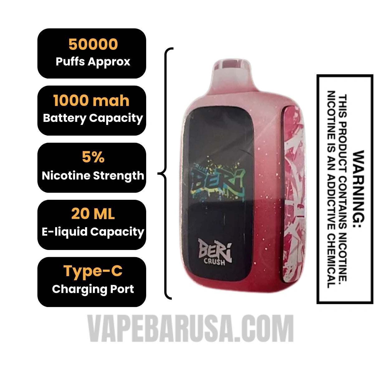 Juicy Peach Beri Crush 50K Disposable Vape Specifcations
