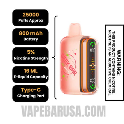 Juicy Peach Ice Geek Bar Pulse 2 Disposable Vape Specifications
