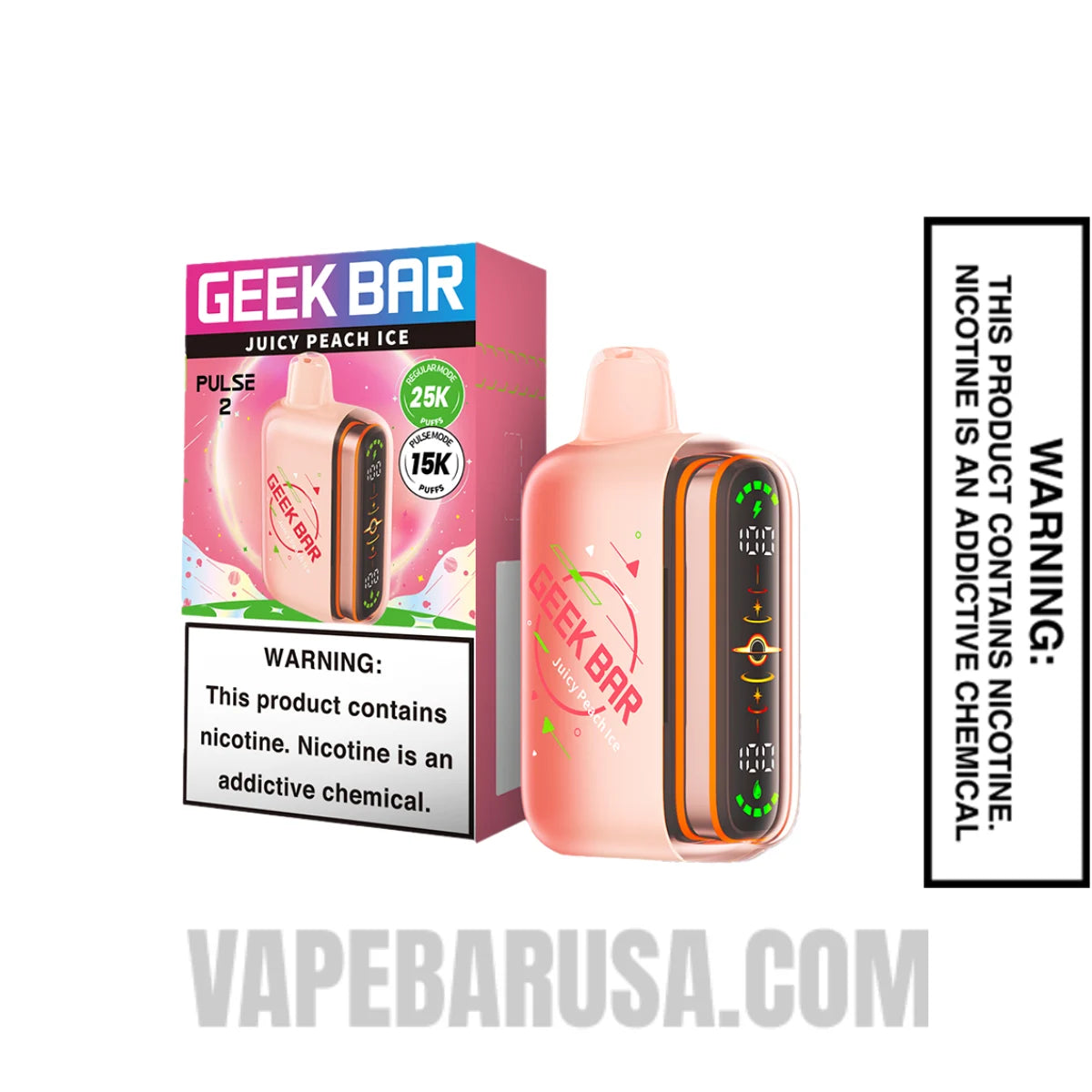 Juicy Peach Ice Geek Bar Pulse 2 Disposable Vape With Package Box