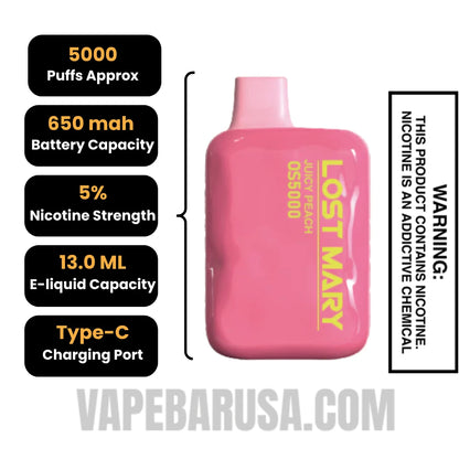 Juicy Peach Lost Mary OS5000 Vape Specifications