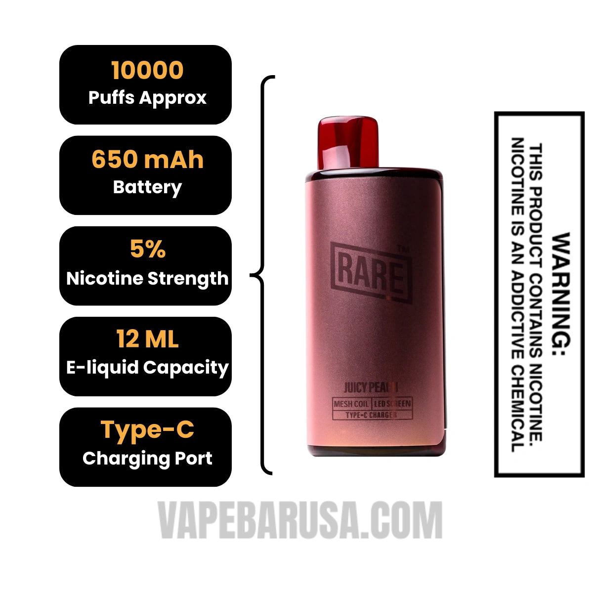 Juicy Peach Rare Palm 10000 Disposable Vape Specifications