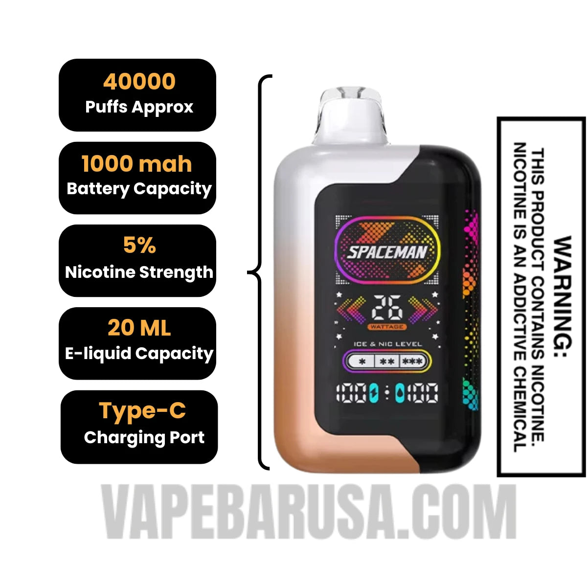 Juicy Peach Watermelon Spaceman SP40000 Disposable Vape Specifications 