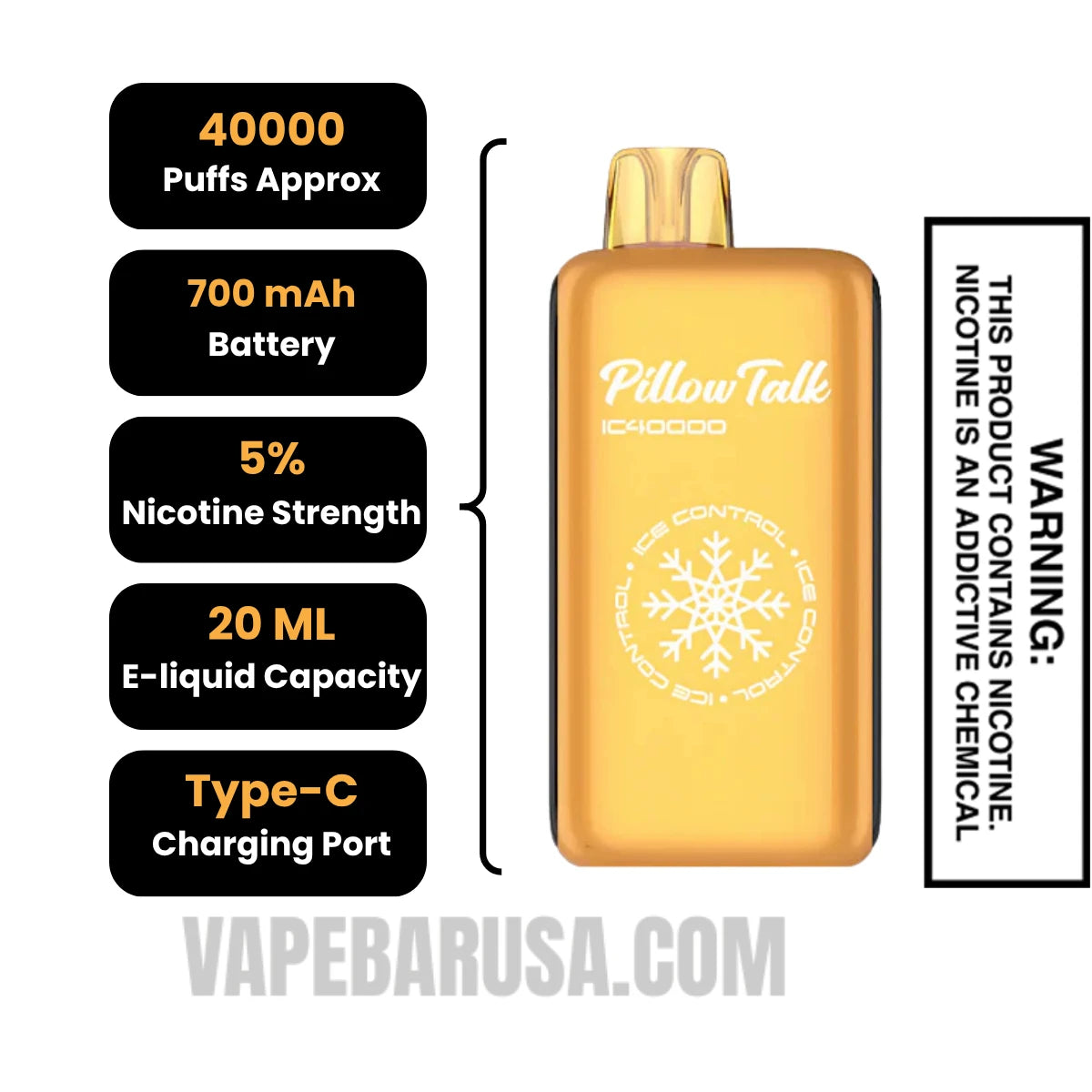 Juicy Peach Ice Pillow Talk IC40000 Disposable Vape Specifications