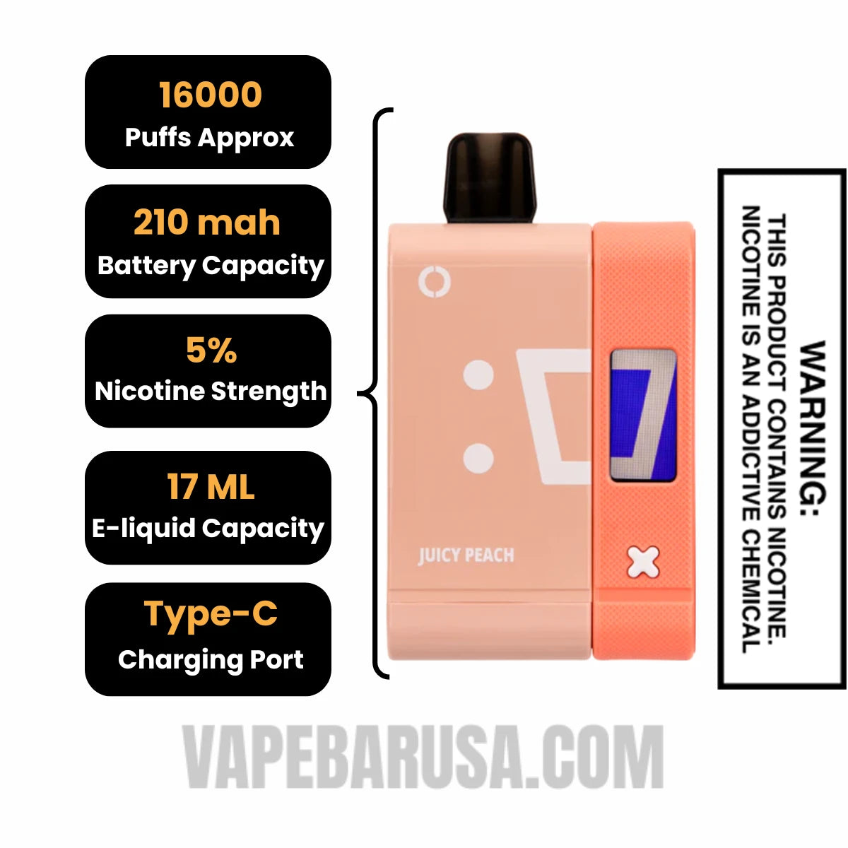 Juicy Peach Off Stamp SW16000 Disposable Vape Kit Specifications