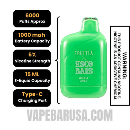 Jungle Juice Esco Bars 6000 Puffs Disposable Vape Specifications