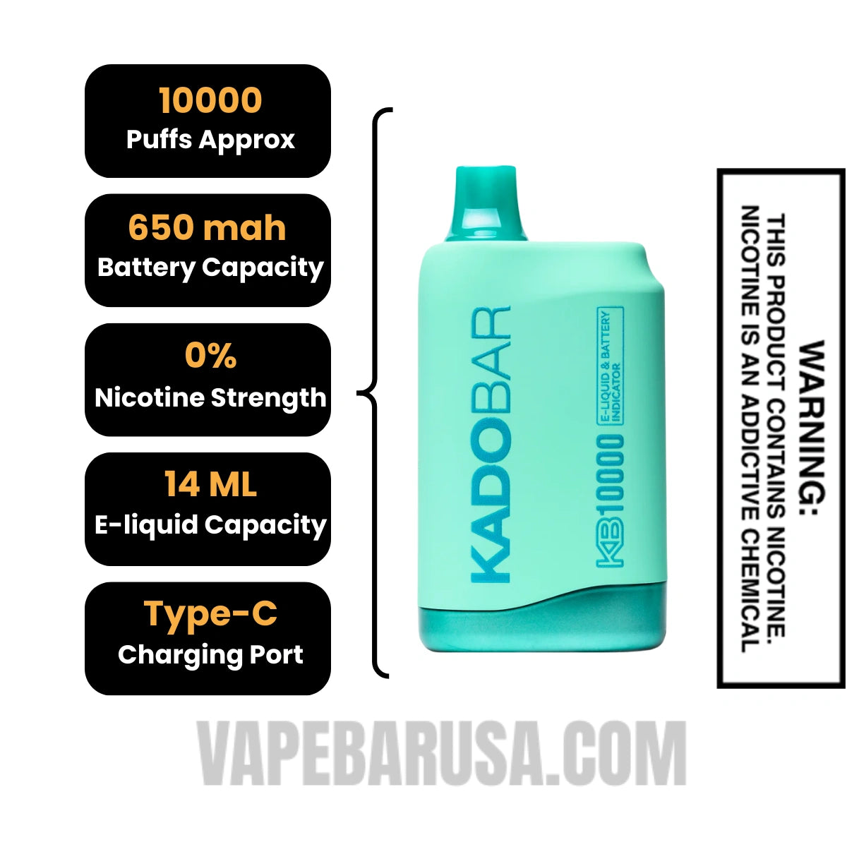 Just Mint Kado Bar KB10000 Zero Nicotine Disposable Vape specifications