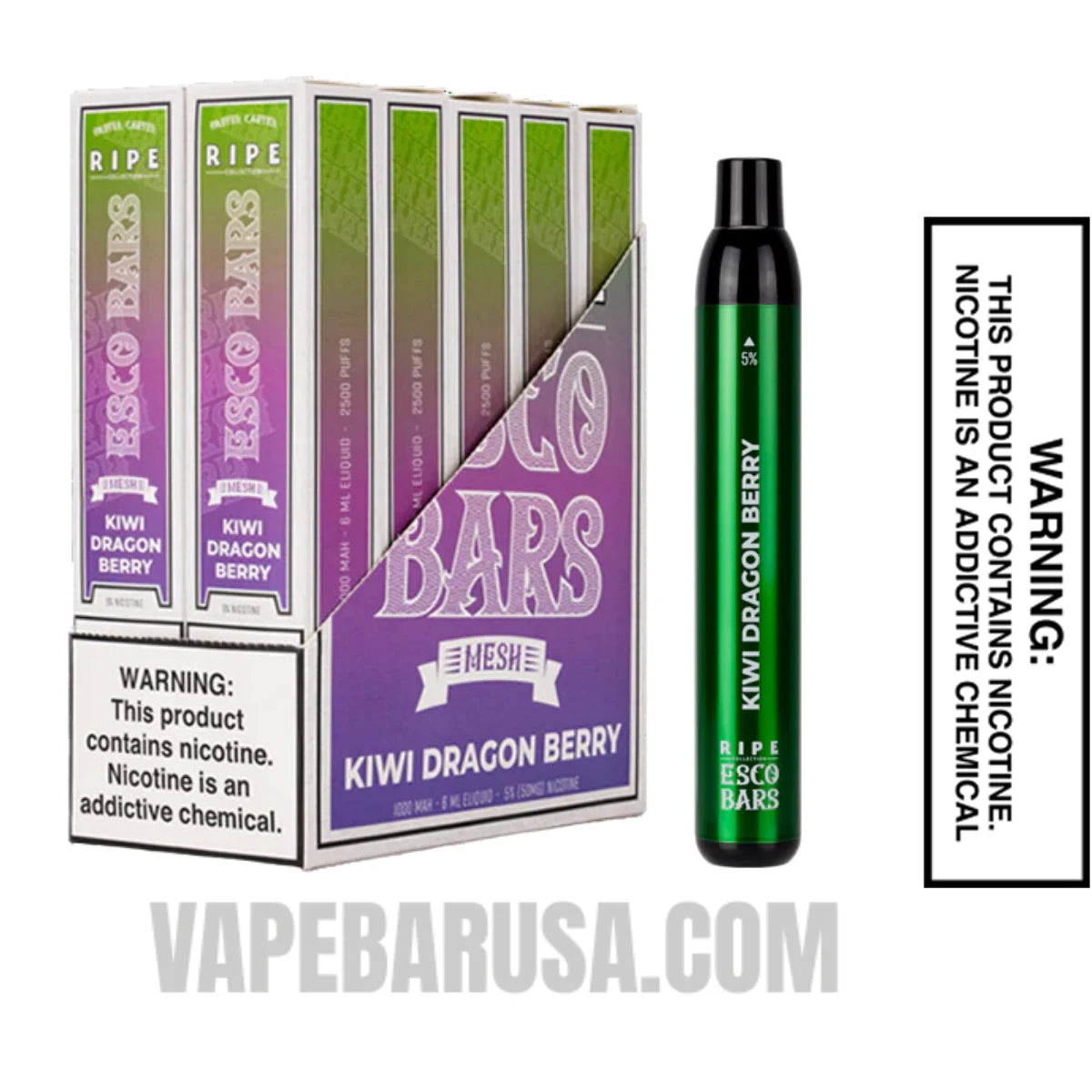 Kiwi Dragon Berry Esco Bars 2500 Puffs Disposable Vape with Bundle Pack