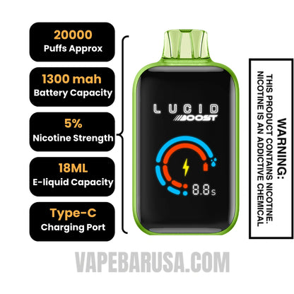 Kiwi Berry Ice Lucid Boost 20123 Disposable Vape Specifications