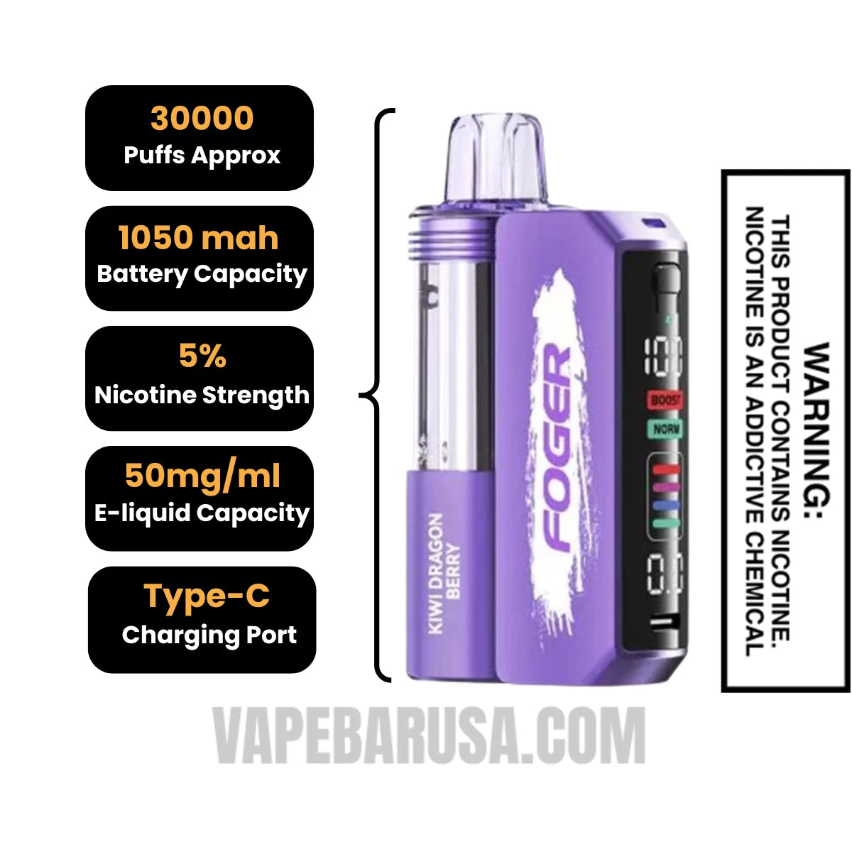 Kiwi Dragon Berry Foger Switch Pro Disposable Vape kit Specifications