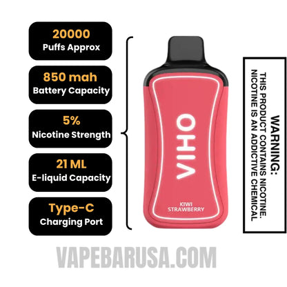 Kiwi Strawberry VIHO Supercharge 20000 Puffs Vape Specifications