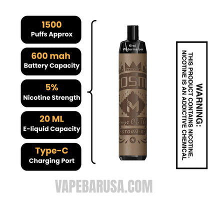 Kiwi Watermelon MOSMO STORM X Mini 1500 Puffs Disposable Vape Specifications
