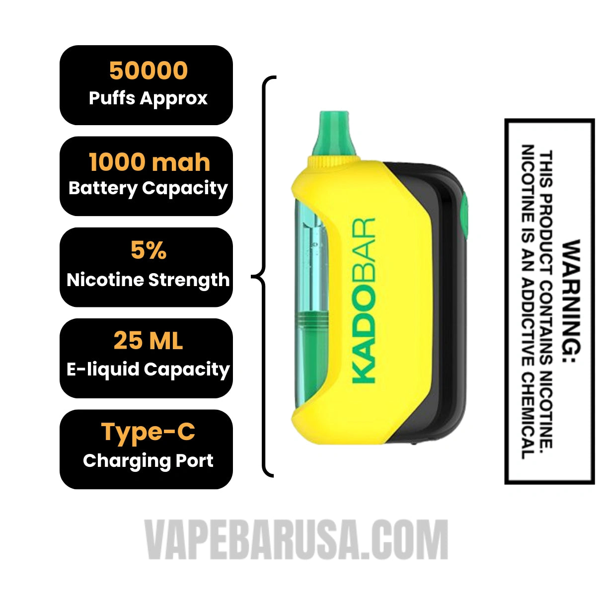 Lemon Blast Kado Bar Drip 50K Disposable Vape Specifications