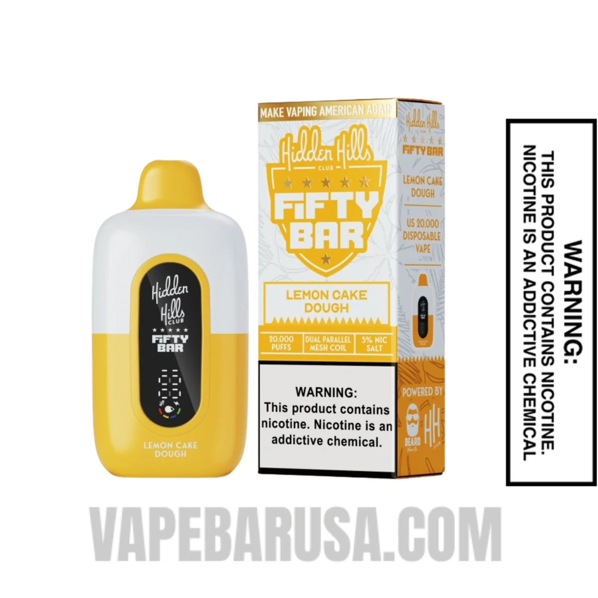 Lemon Cake Dough Hidden Hills X Fifty Bar 20k Disposable Vape With Package Box