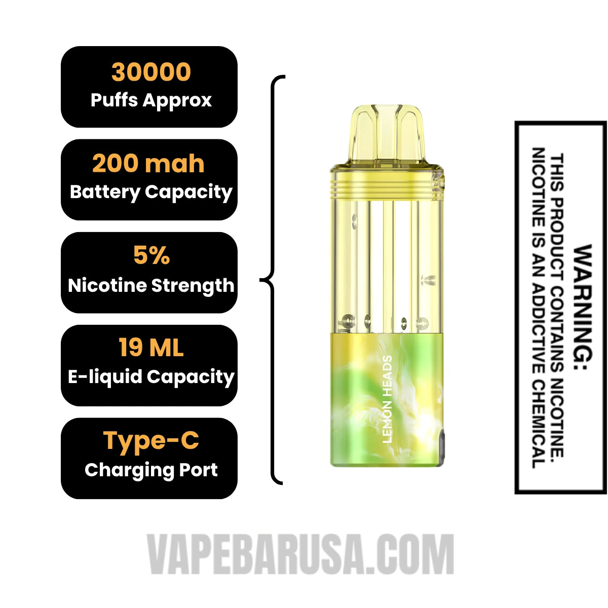 Lemon Heads Foger Switch Pro 30K Disposable Vape Pod Specifications