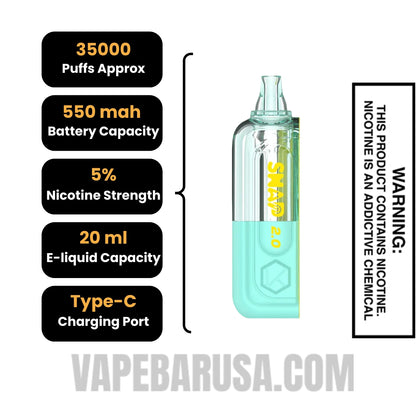Lemon Headz Kado Bar Snap 2.0 35K Disposable Vape Pod Specifications