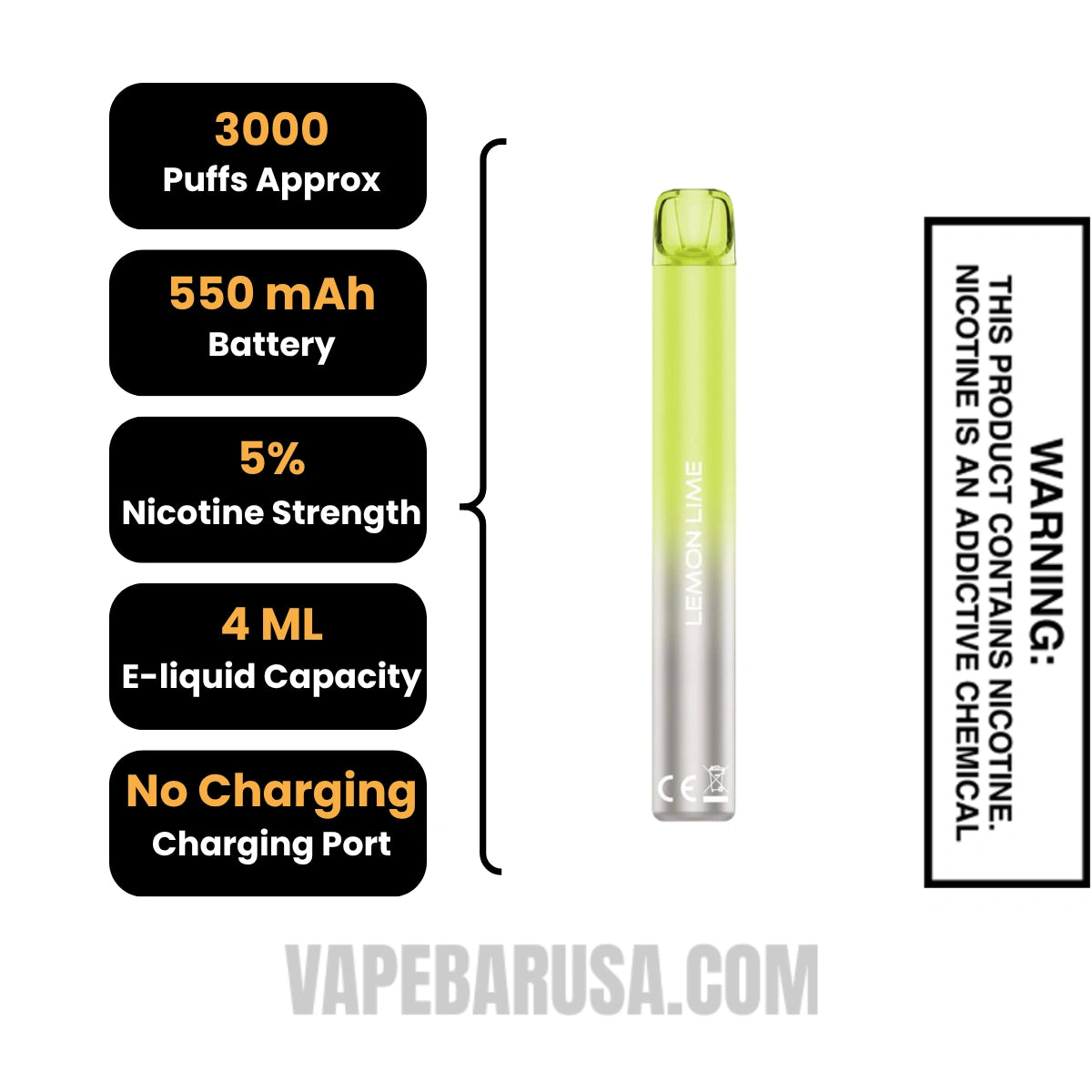 Lemon Lime Voom Mesh 3000 Puffs Disposable Vape Specifications