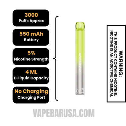 Lemon Lime Voom Mesh 3000 Puffs Disposable Vape Specifications