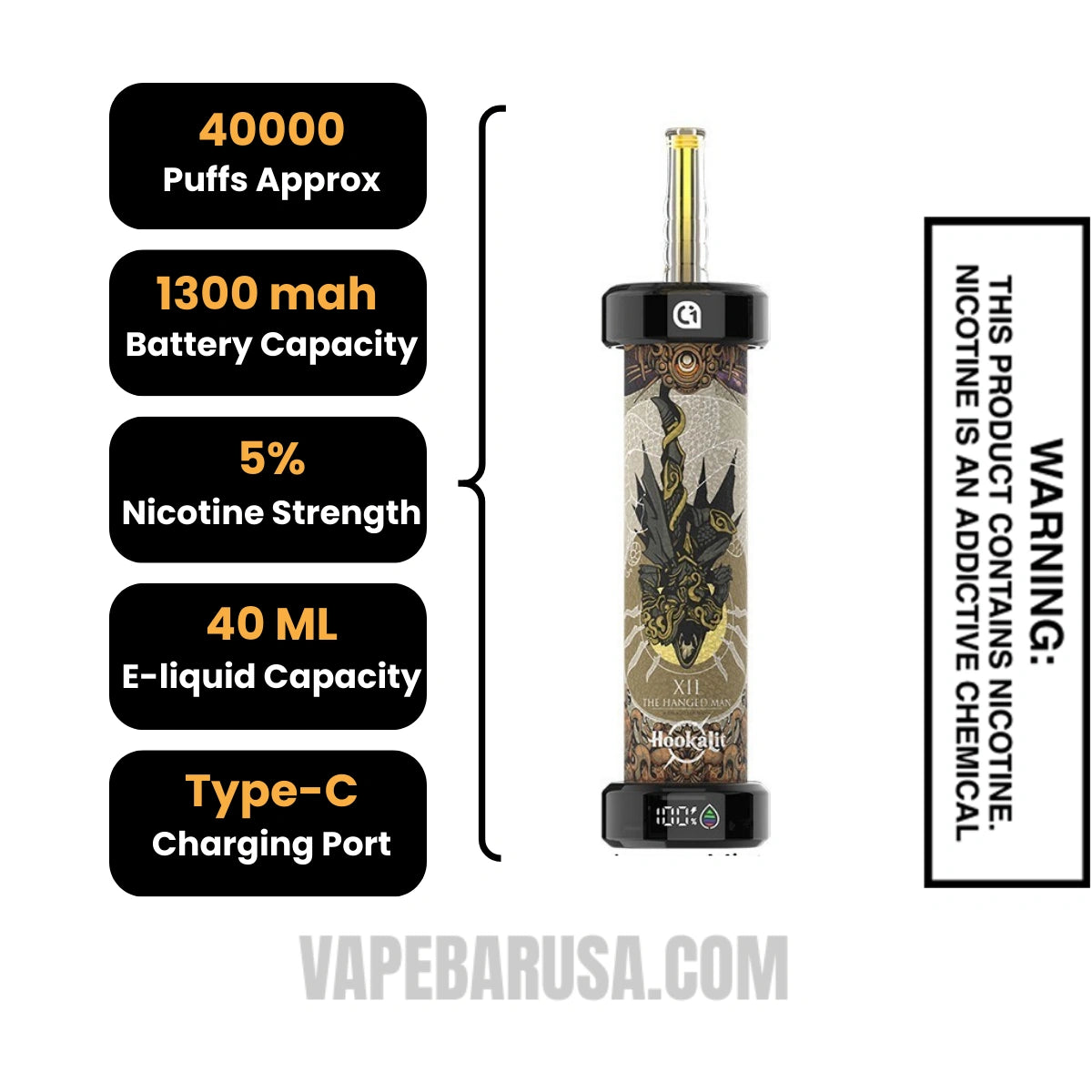 
Lemon Mint OLIT Hookalit 40000 Disposable Vape Specifications
