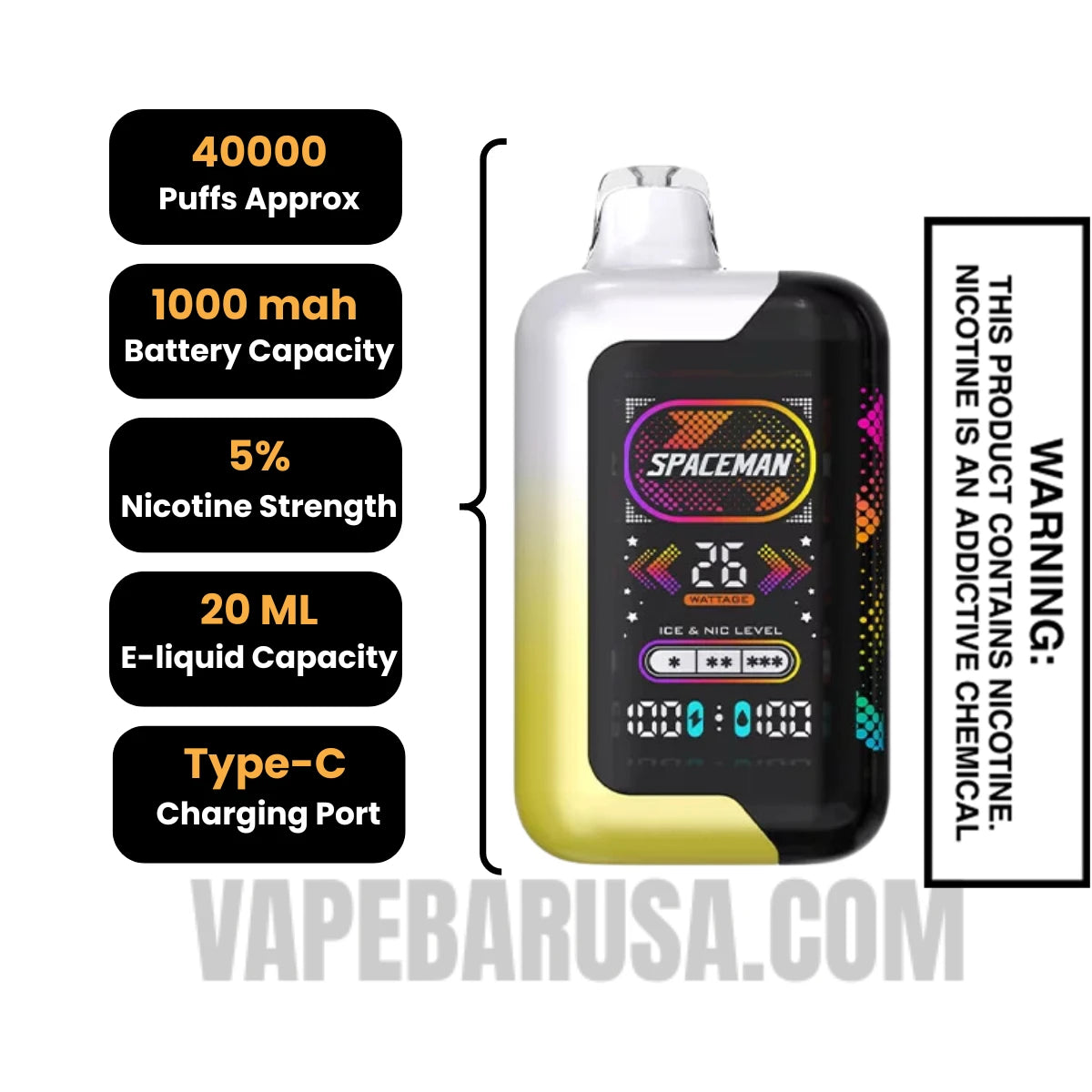 Lemon Pop Spaceman SP40000 Disposable Vape Specifications