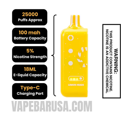 Lemon Heads Off Stamp Sweet Cube 25K Disposable Pod Specifications