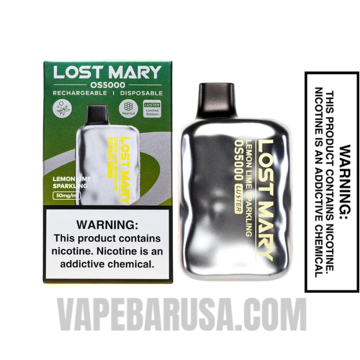 Lemon Lime Sparkling Lost Mary OS5000 Luster Edition Vape With Package Box