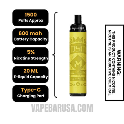 Lemon Mint MOSMO STORM X Mini 1500 Puffs Disposable Vape Specifications