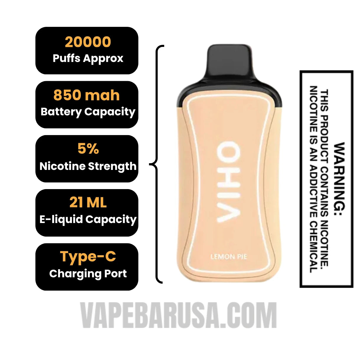 Lemon Pie VIHO Supercharge 20000 Puffs Vape Specifcations