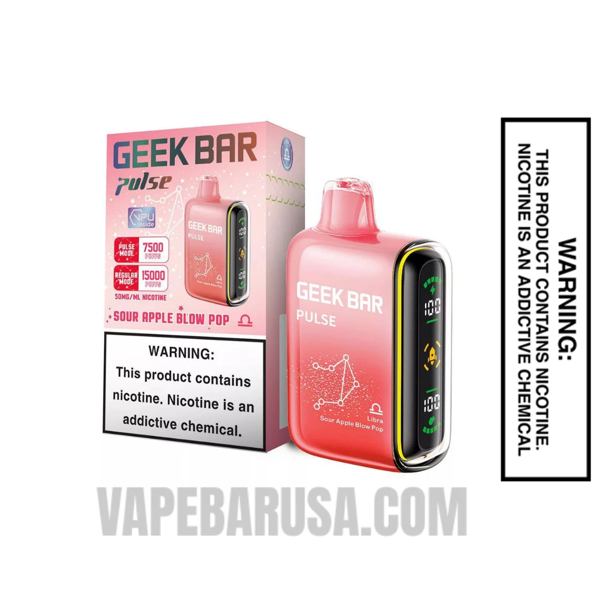 Libra Sour Apple Blow Pop Geek Bar Pulse Vape with Package box