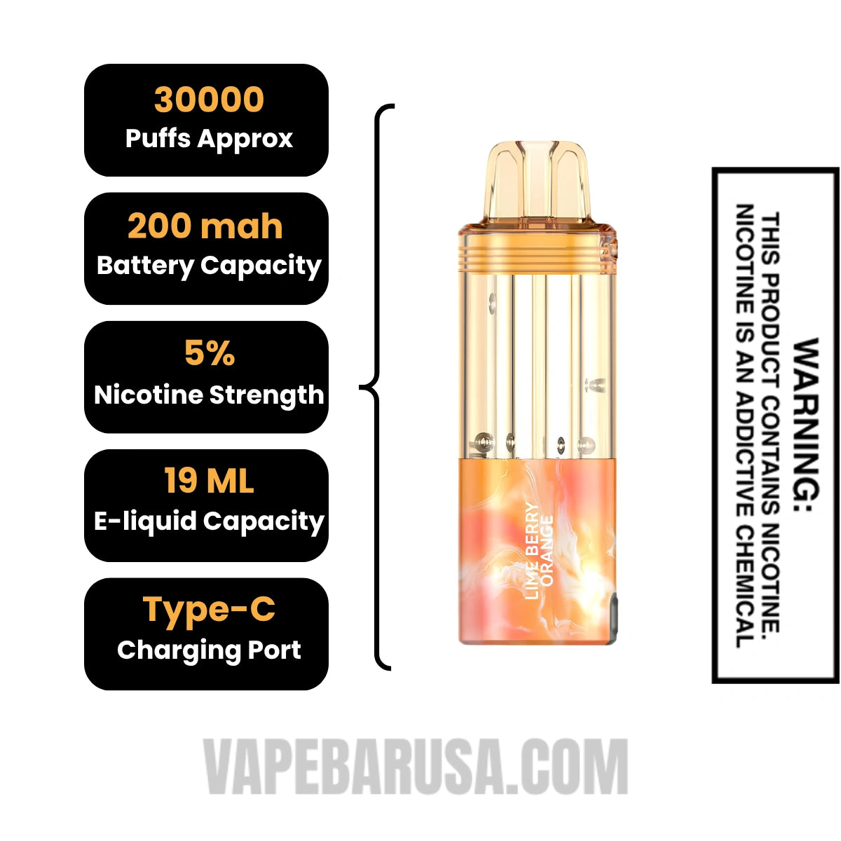 Lime Berry Orange Foger Switch Pro 30K Disposable Vape Pod Specifications