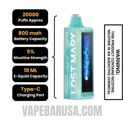 Lime Grapefruit Lost Mary MO20000 PRO Diposable Vape Specifications