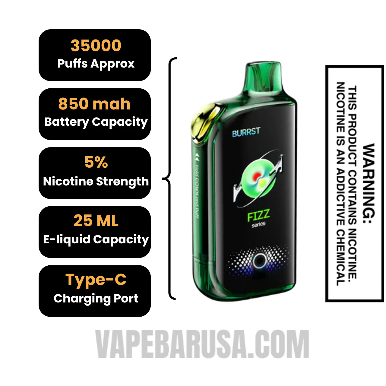 Lime Cucumber Soda Fasta Burrst 35000 (Fizz Series) Disposable Vape specifications 