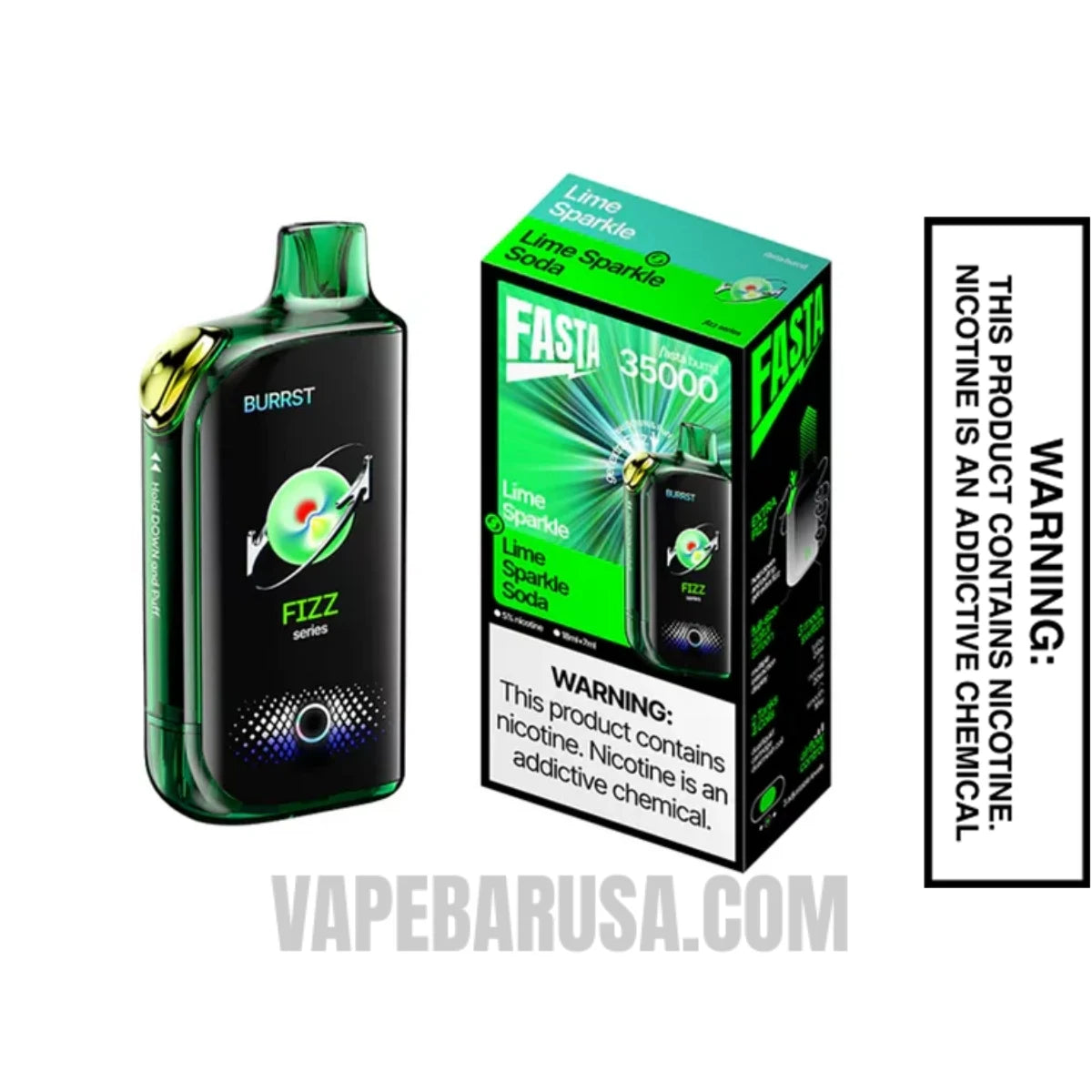Lime Sparkle Fasta Burrst 35000 (Fizz Series) Vape With Package Box