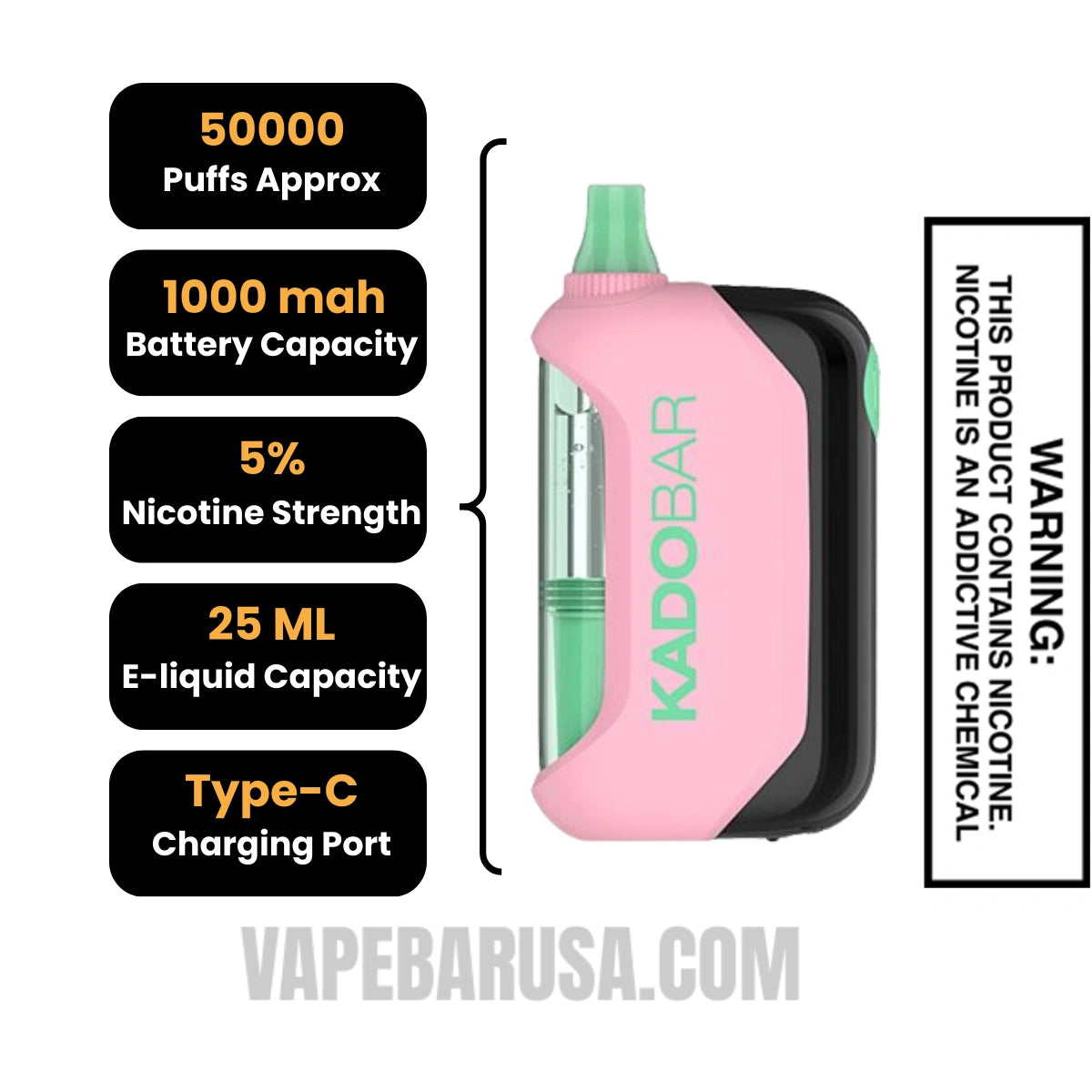 Lychee Watermelon Kado Bar Drip 50K Disposable Vape Specifications