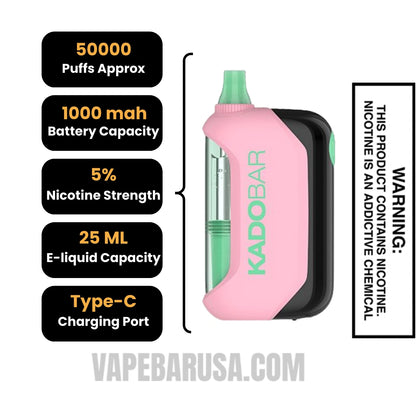 Lychee Watermelon Kado Bar Drip 50K Disposable Vape Specifications