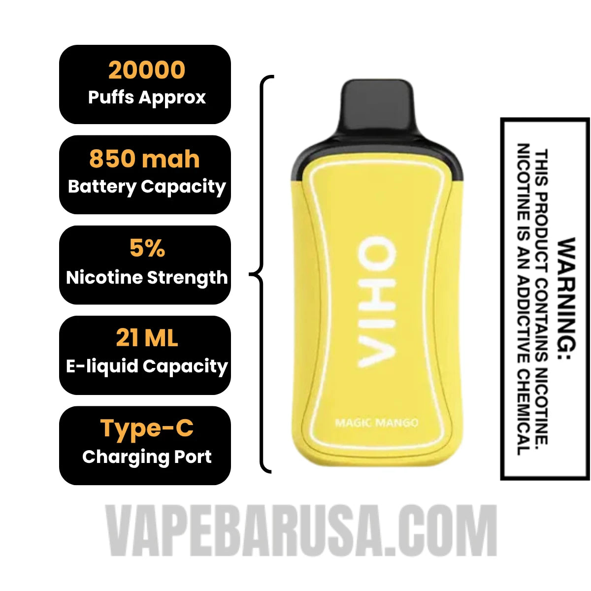 Magic Mango VIHO Supercharge 20000 Puffs Vape Specifcations