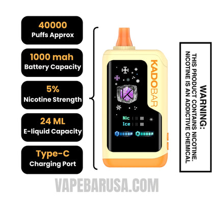Mango Pudding Kado Bar NI40K Ice-Nic Control Disposable Vape Specifications