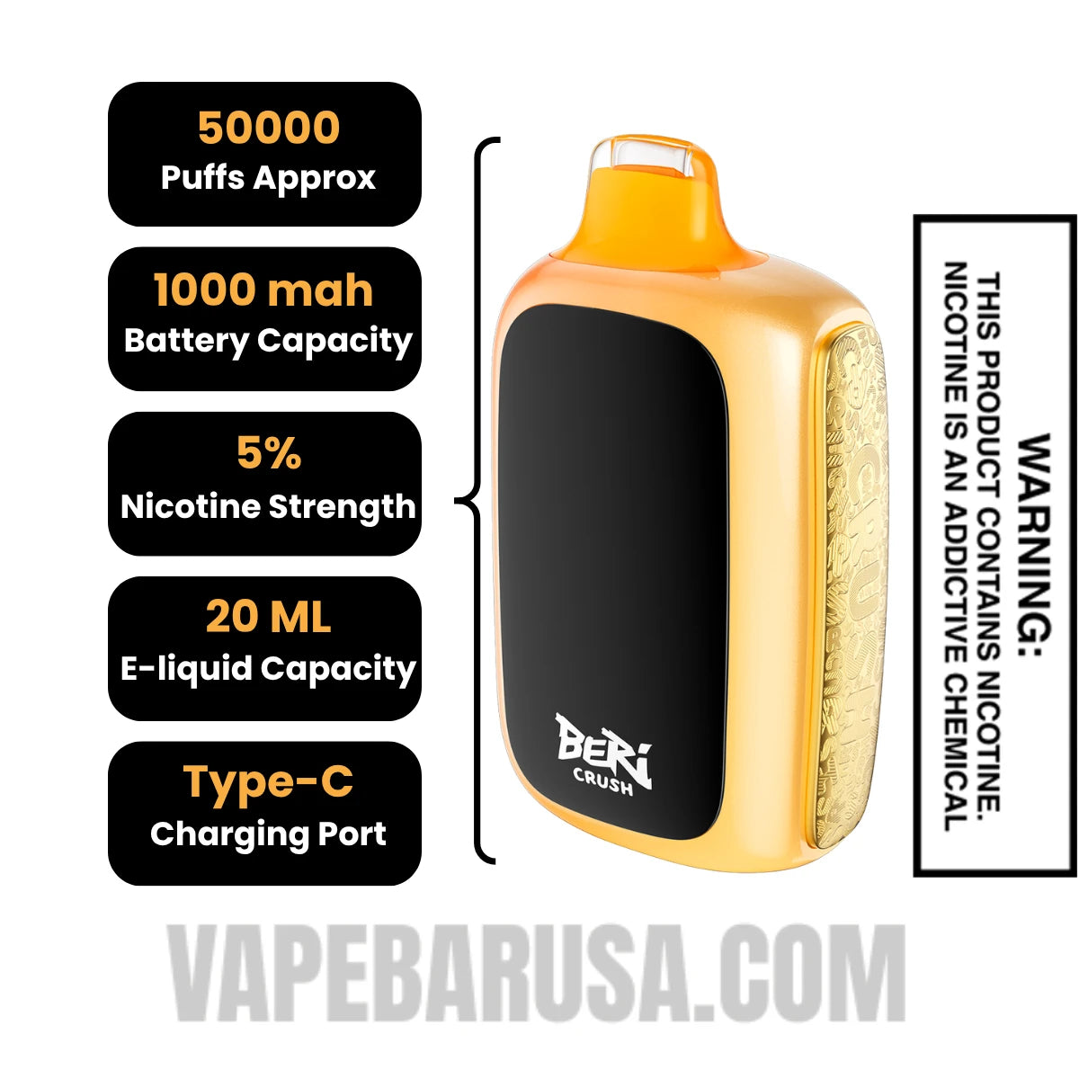 Mango Bomb Beri Crush 50K Disposable Vape Specifications 