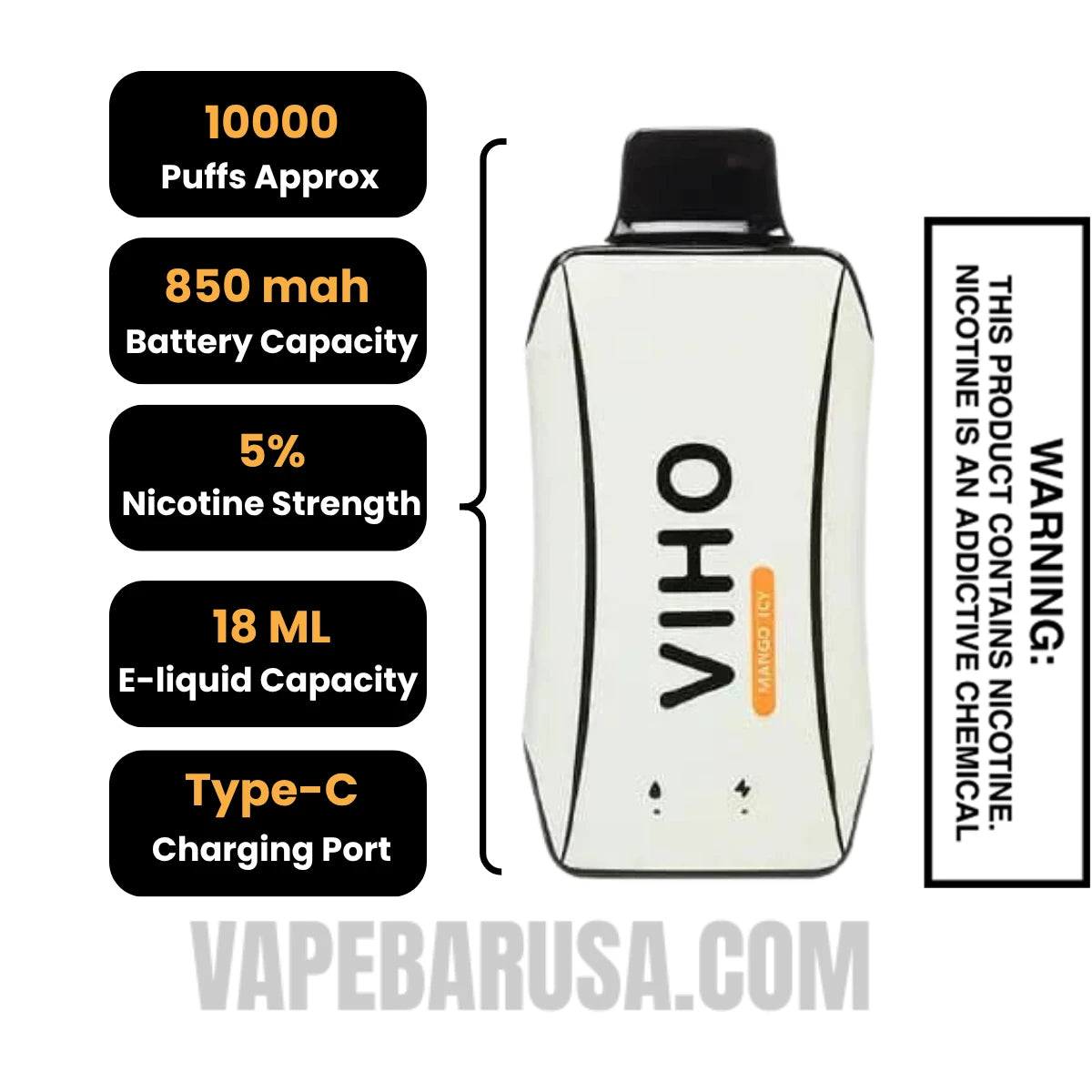 Mango Icy VIHO Turbo Vape 10000 Puffs Specifications